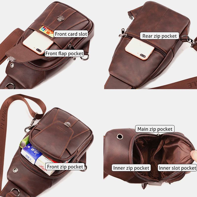 Menn Første Lag Kuskinn Multi-pocket Anti-tyveri Brystveske Midjeveske Crossbody Skulderveske