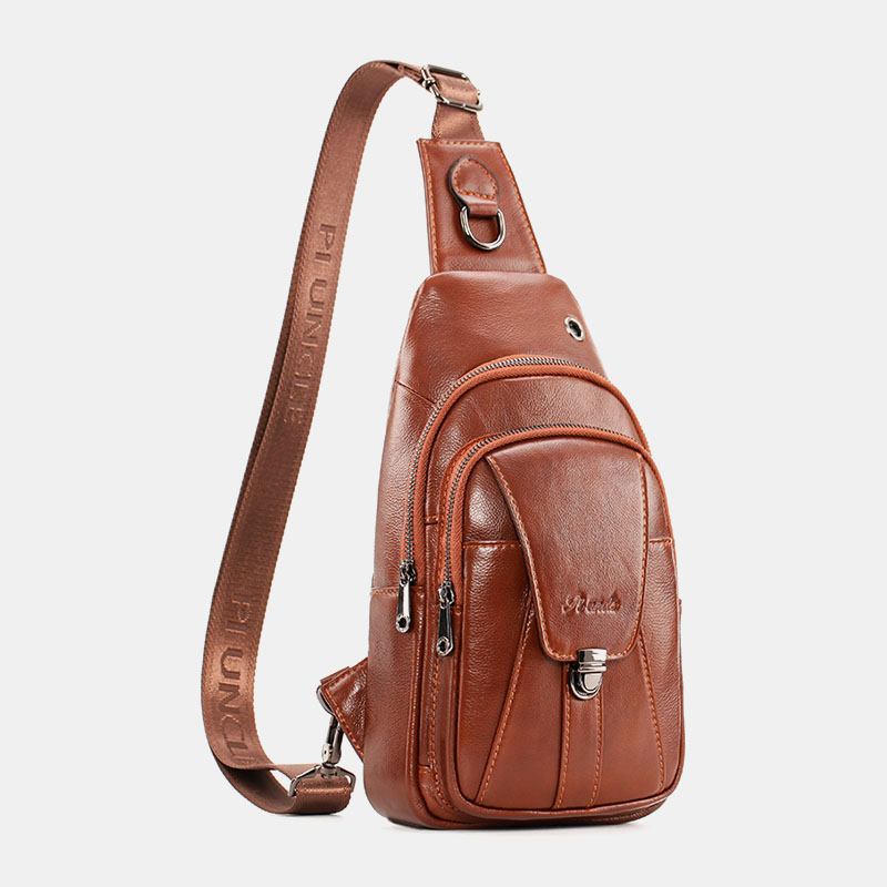 Menn Første Lag Kuskinn Multi-pocket Anti-tyveri Brystveske Midjeveske Crossbody Skulderveske