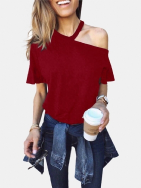 Dame Ensfarge Off Shoulder Langermet Fritids Bluse