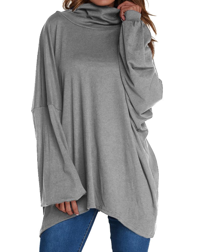 Dame Langermet Løs Pullover Topper Pure Color Turtleneck Bluse