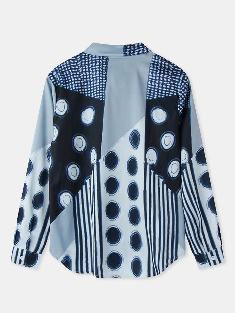 Kvinner Blandet Polka Dot Med Trykk Patchwork Langermet Lapel Fritids Stilig Bluse