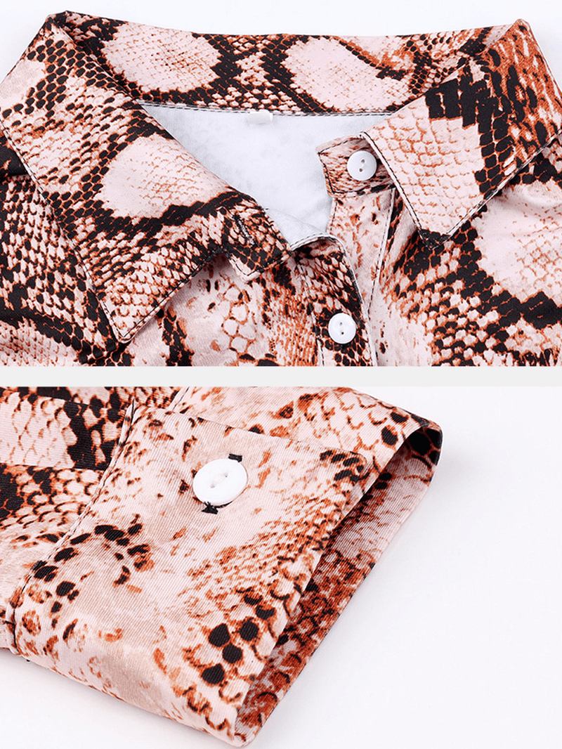 Kvinner Cobra Snake Med Trykk Langermet Button Shirt Stilig Button Bluse