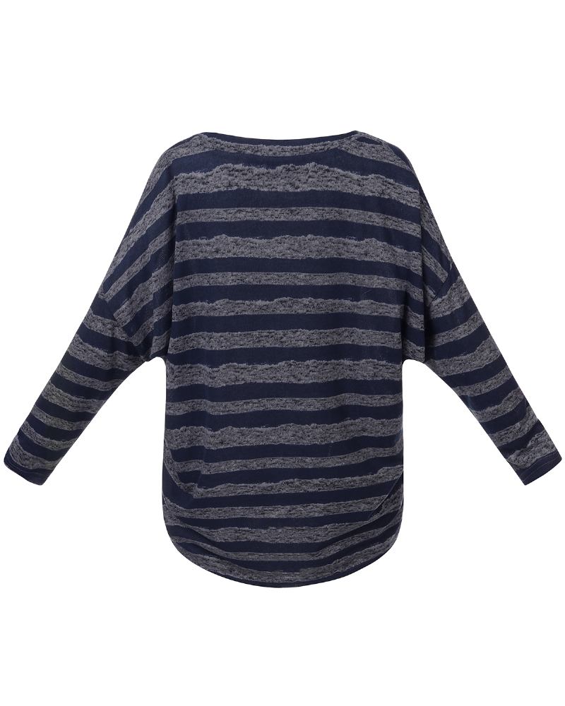 Kvinner Langermet O-hals Stripe Baggy Høy Lav Hem Fritids Bluse