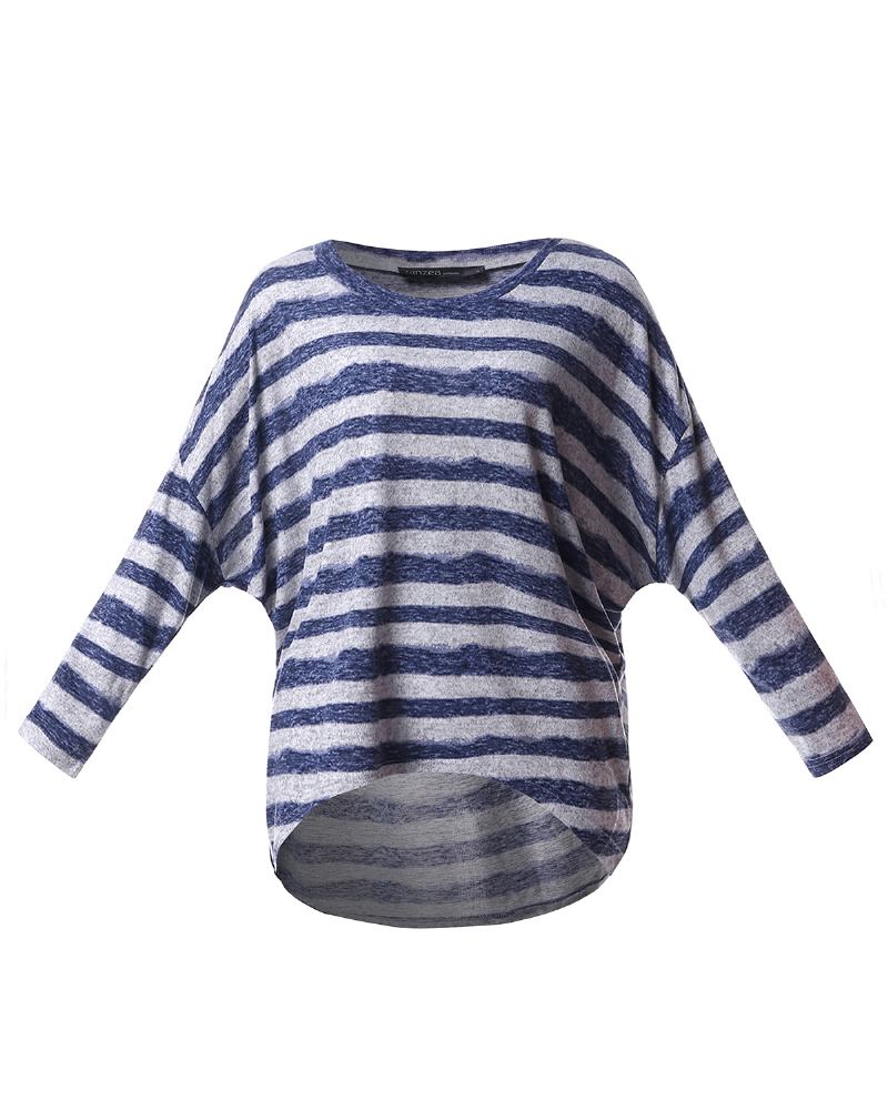 Kvinner Langermet O-hals Stripe Baggy Høy Lav Hem Fritids Bluse