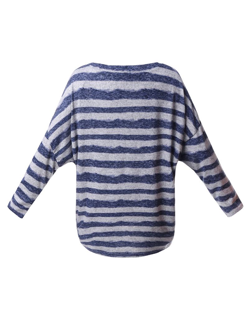 Kvinner Langermet O-hals Stripe Baggy Høy Lav Hem Fritids Bluse