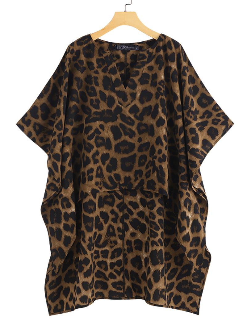 Kvinner Leopard Med Trykk Uregelmessig Hem V-hals Fritids Bluse