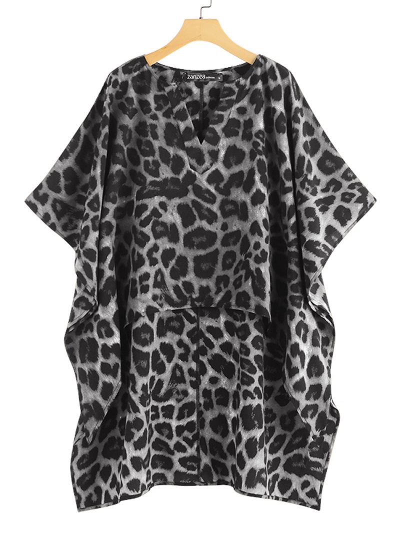 Kvinner Leopard Med Trykk Uregelmessig Hem V-hals Fritids Bluse