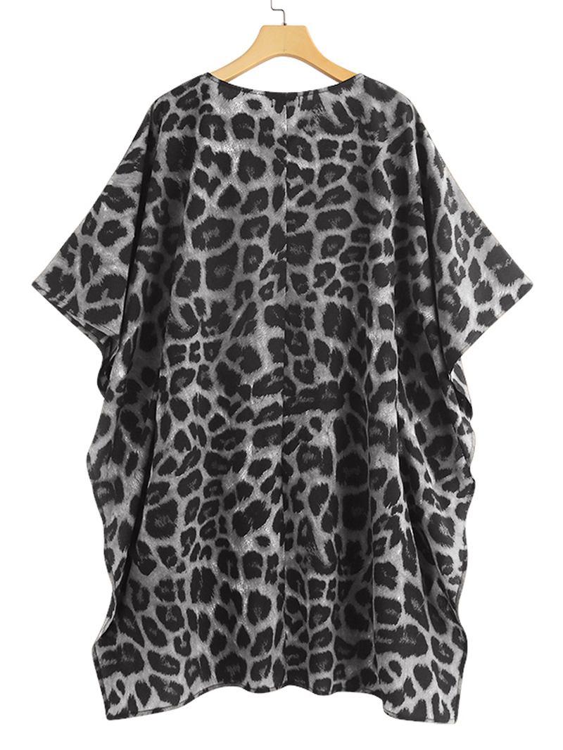 Kvinner Leopard Med Trykk Uregelmessig Hem V-hals Fritids Bluse