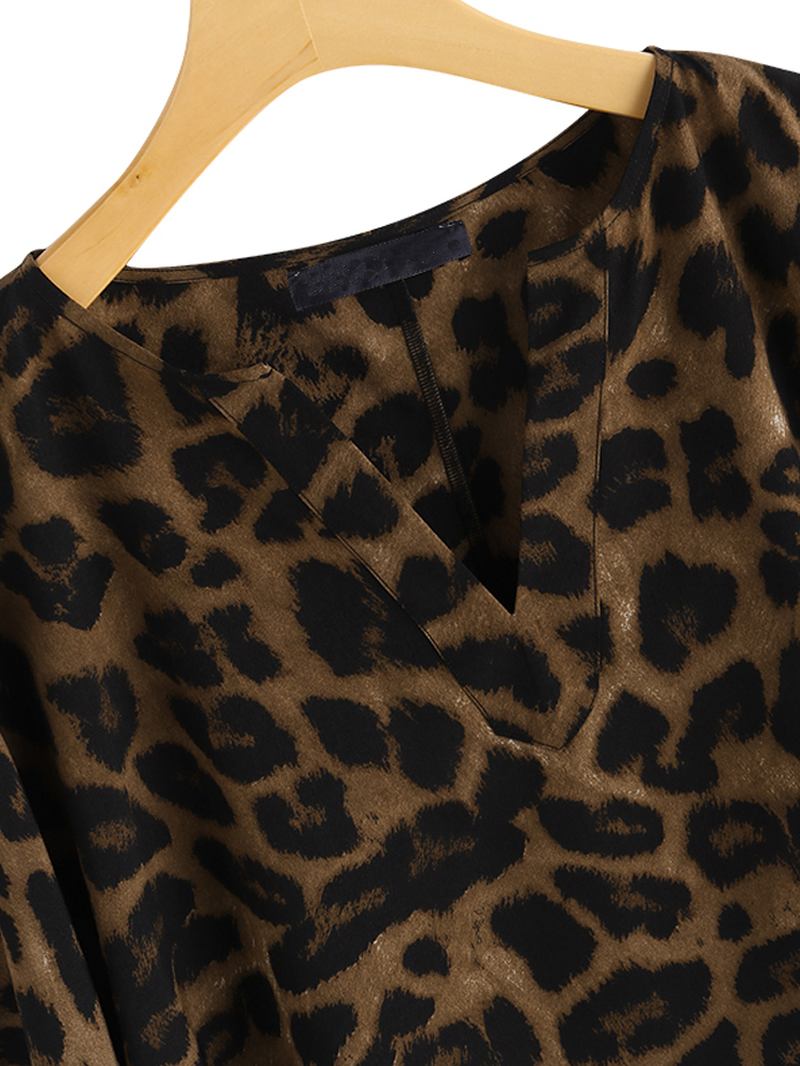 Kvinner Leopard Med Trykk Uregelmessig Hem V-hals Fritids Bluse