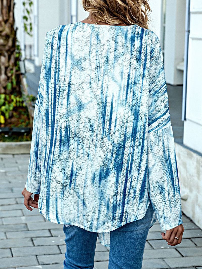 Kvinner Tie Dye Med Trykk Knotted Langermet Fritids Bluse