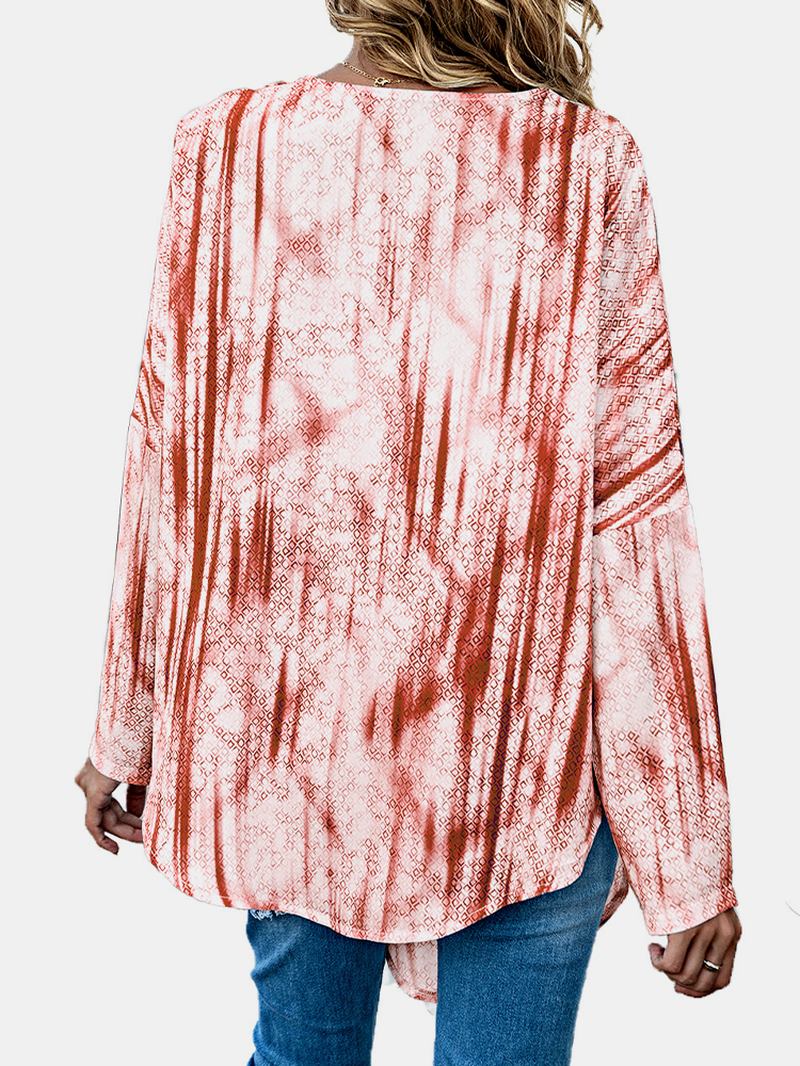 Kvinner Tie Dye Med Trykk Knotted Langermet Fritids Bluse