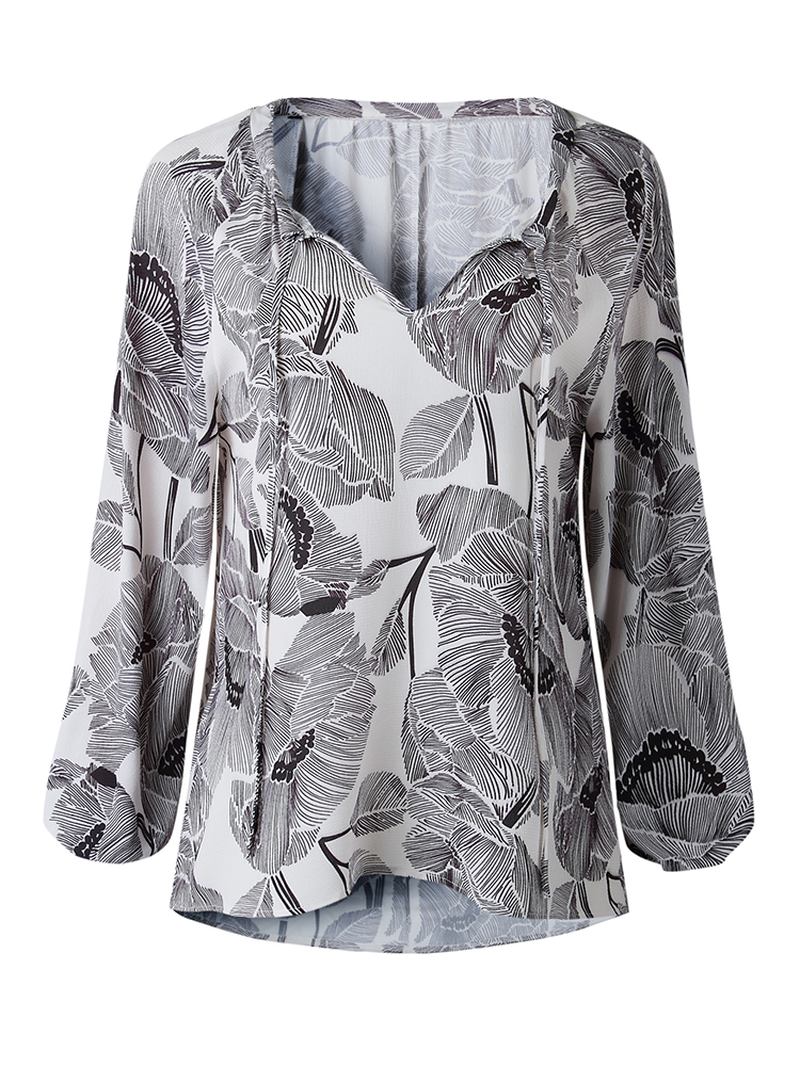 Kvinner V-hals Boho Bluse Med Blomstertrykk