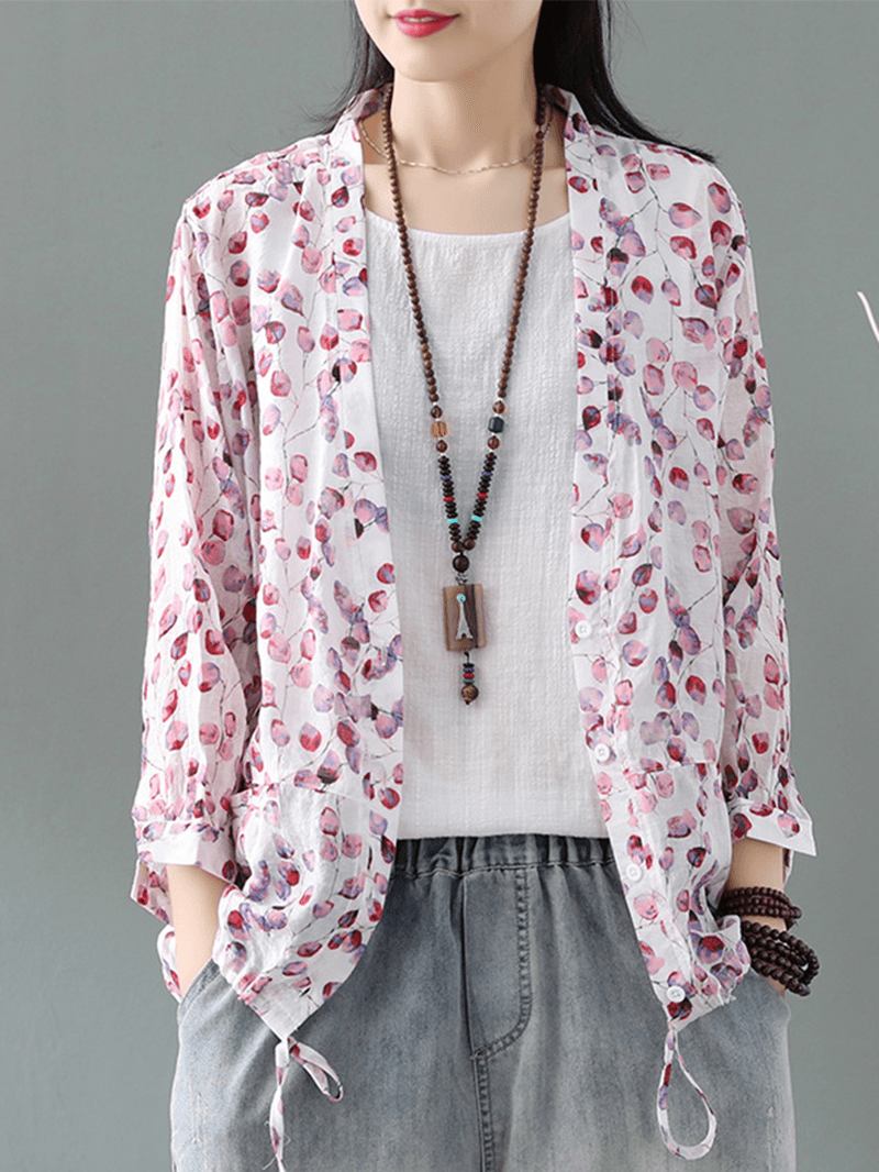 Langermet Med Trykk Bandasje Vintage Kimono Bluse For Kvinner