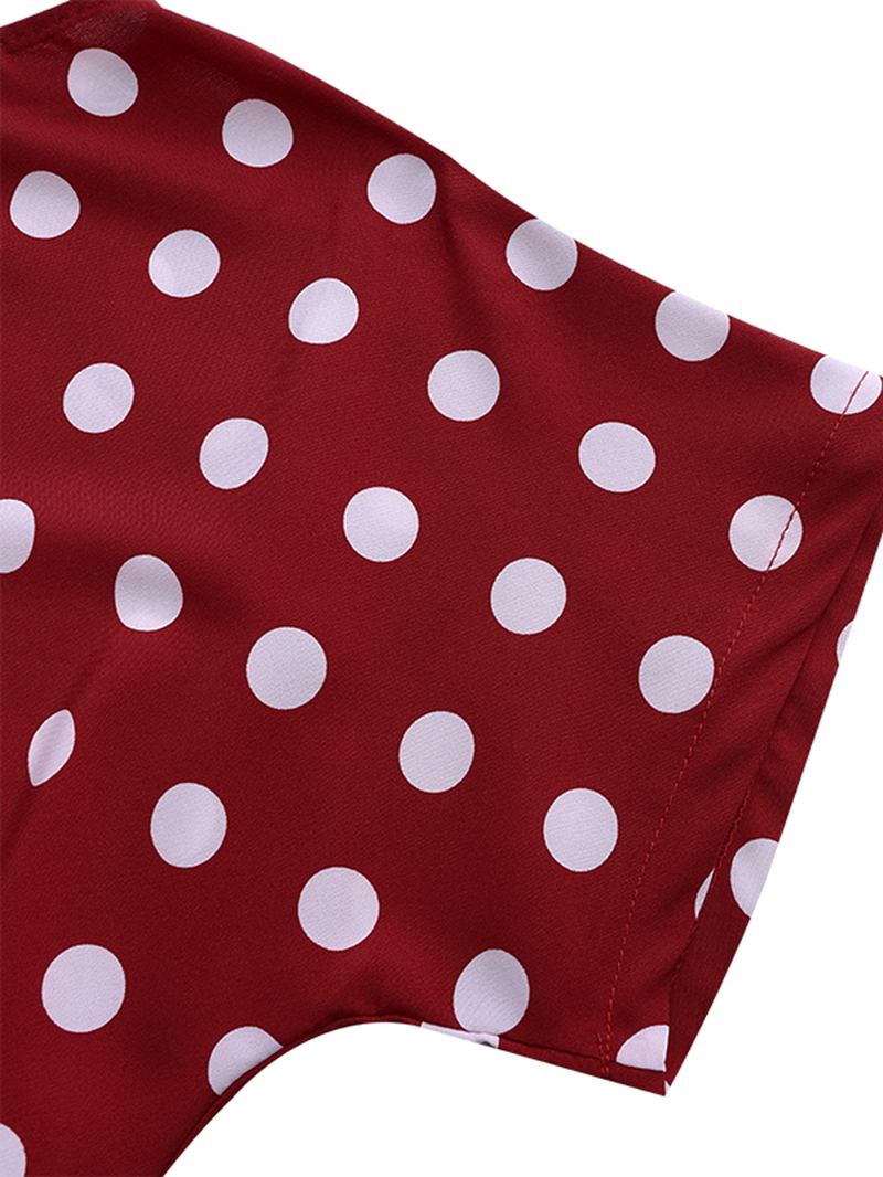 Polka Dot Crew Neck Høy Lav Kausal Bluse