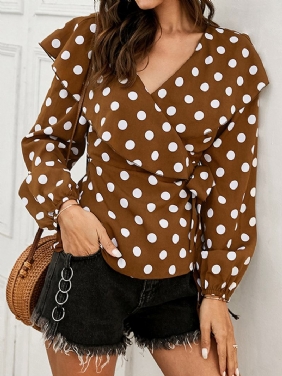 Polka Dot Med Trykk V-hals Langermet Causal Bluse