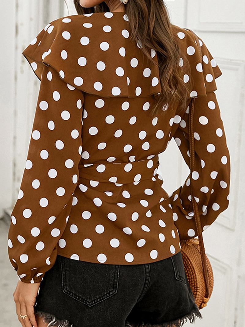 Polka Dot Med Trykk V-hals Langermet Causal Bluse