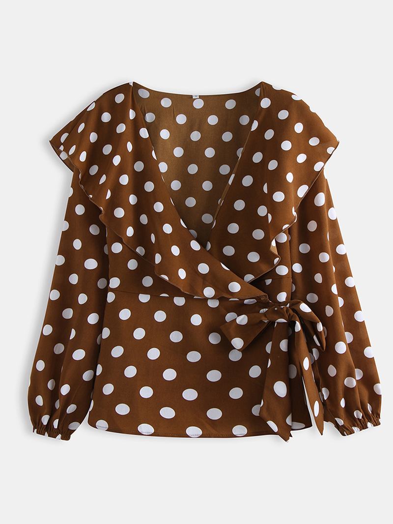 Polka Dot Med Trykk V-hals Langermet Causal Bluse