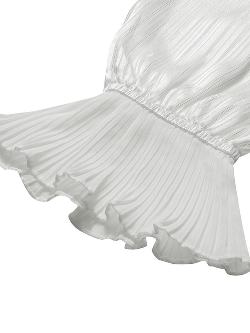 Pure Color Ruffle Stand Collar Langermet Fritids Skjorter For Kvinner