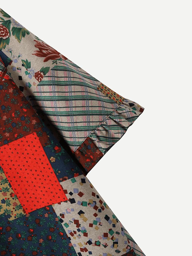 Uformell Bluse I 100% Bomull Med Patchwork-trykk For Kvinner