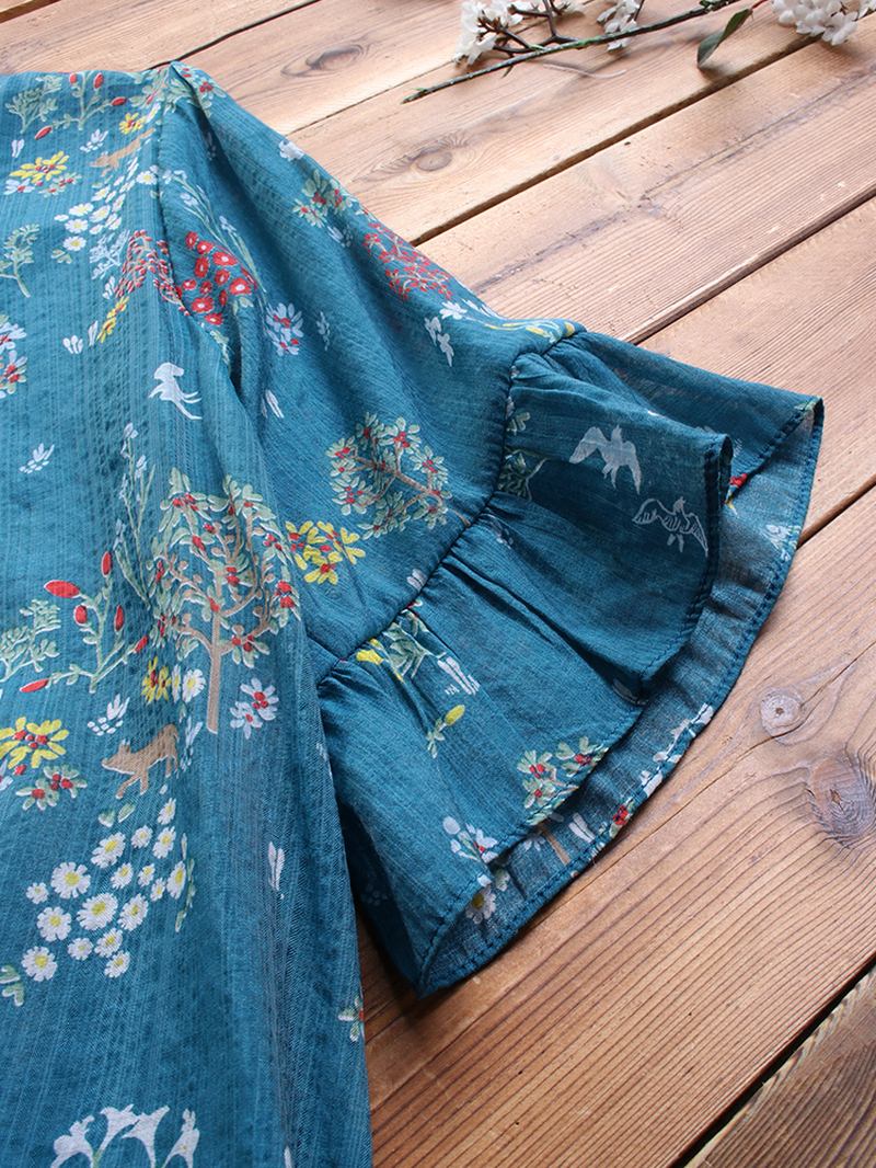 Vintage Bluse Med Blomstertrykk