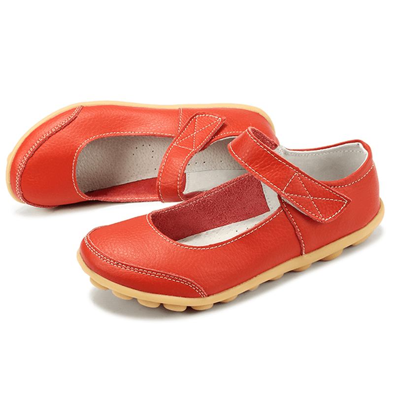 Big Size Kvinner Mykt Skinn Pustende Flat Sko Spenne Runde Toe Flats