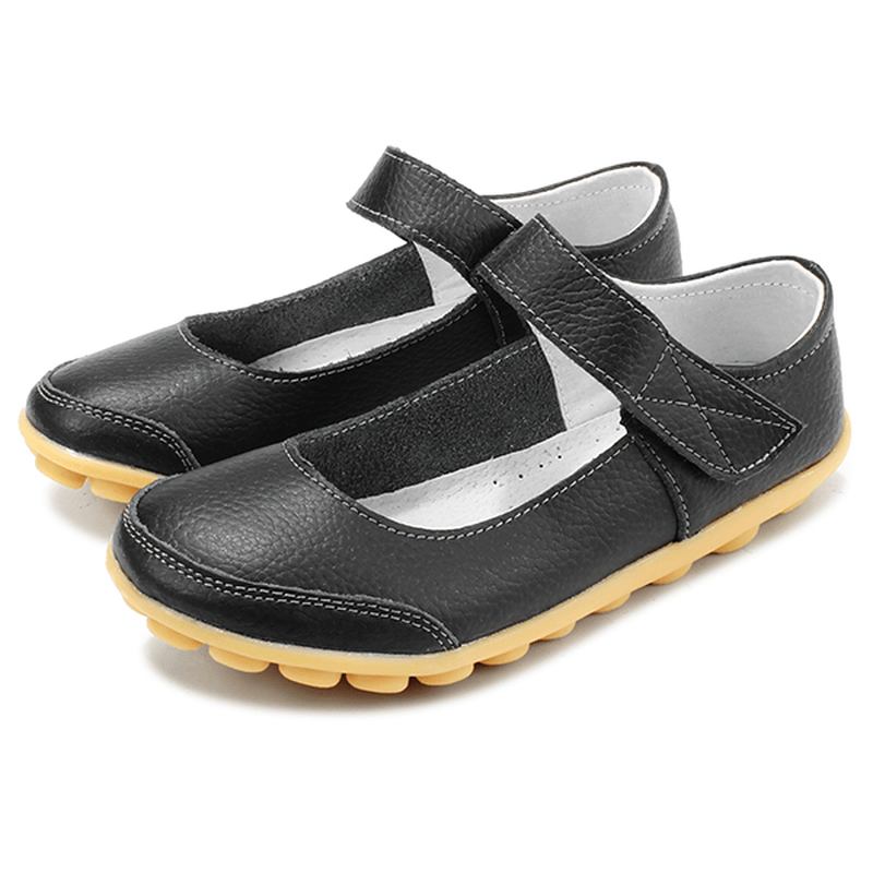 Big Size Kvinner Mykt Skinn Pustende Flat Sko Spenne Runde Toe Flats