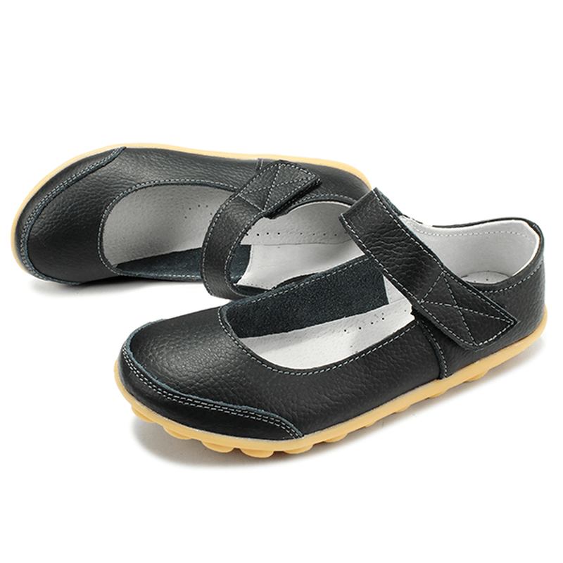 Big Size Kvinner Mykt Skinn Pustende Flat Sko Spenne Runde Toe Flats