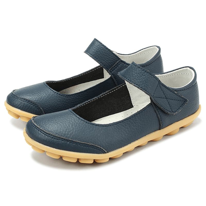 Big Size Kvinner Mykt Skinn Pustende Flat Sko Spenne Runde Toe Flats