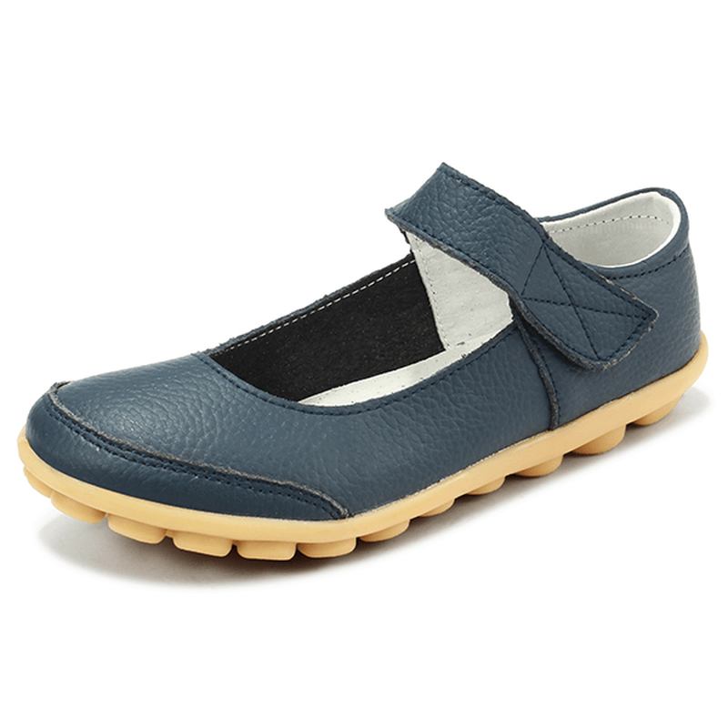 Big Size Kvinner Mykt Skinn Pustende Flat Sko Spenne Runde Toe Flats