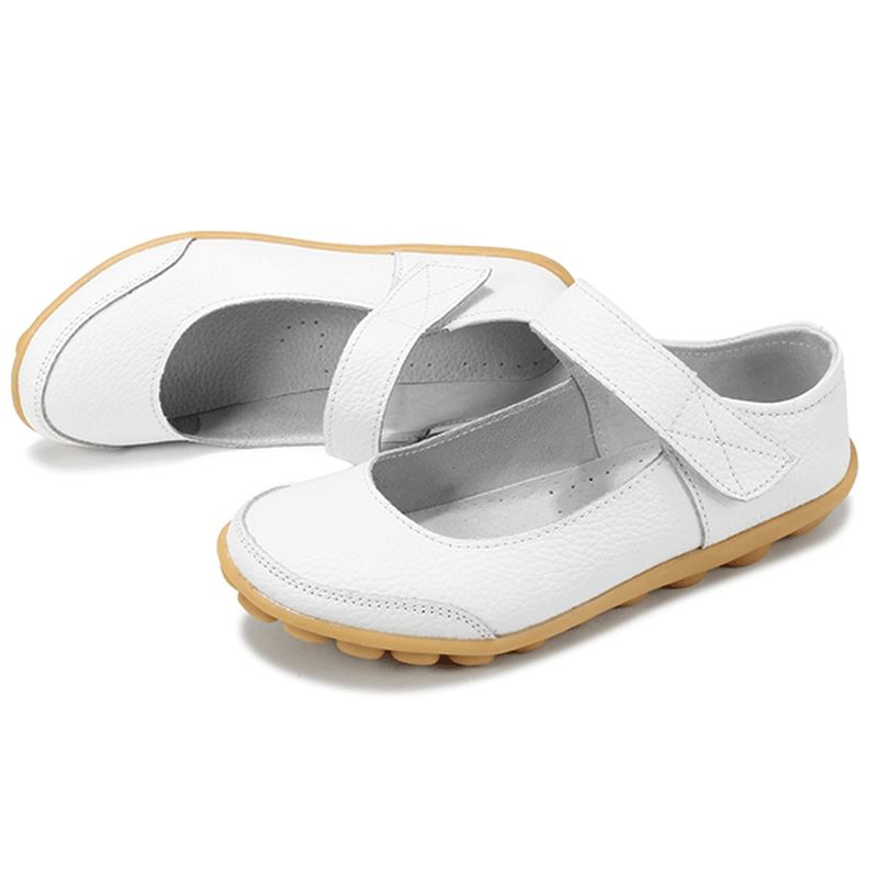 Big Size Kvinner Mykt Skinn Pustende Flat Sko Spenne Runde Toe Flats