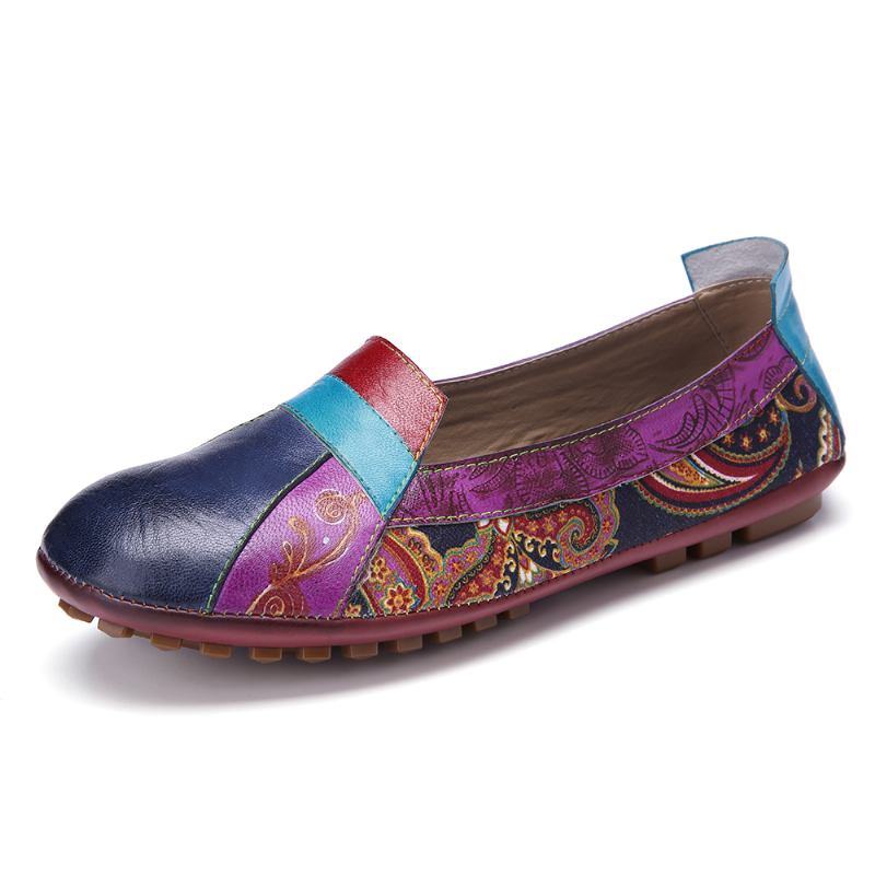 Bohemian Mykt Skinn Blomstrete Skjøting Uformell Slip On Loafers Flate Sko