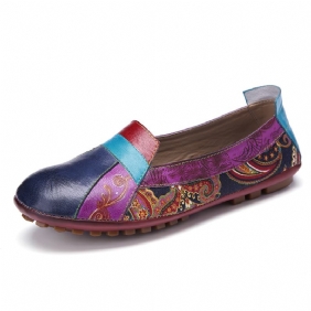 Bohemian Mykt Skinn Blomstrete Skjøting Uformell Slip On Loafers Flate Sko