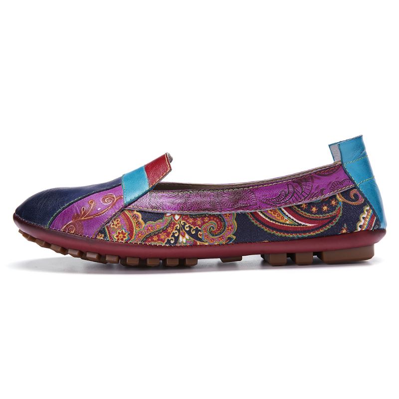 Bohemian Mykt Skinn Blomstrete Skjøting Uformell Slip On Loafers Flate Sko