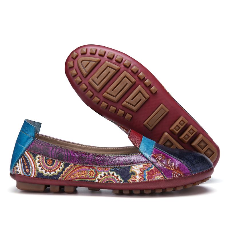 Bohemian Mykt Skinn Blomstrete Skjøting Uformell Slip On Loafers Flate Sko