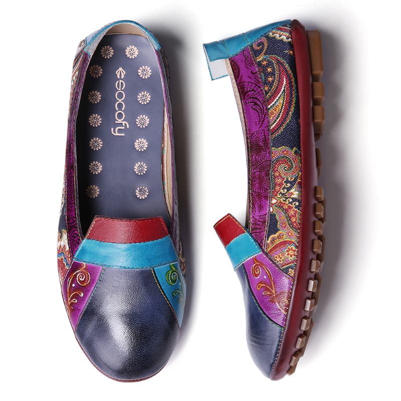 Bohemian Mykt Skinn Blomstrete Skjøting Uformell Slip On Loafers Flate Sko