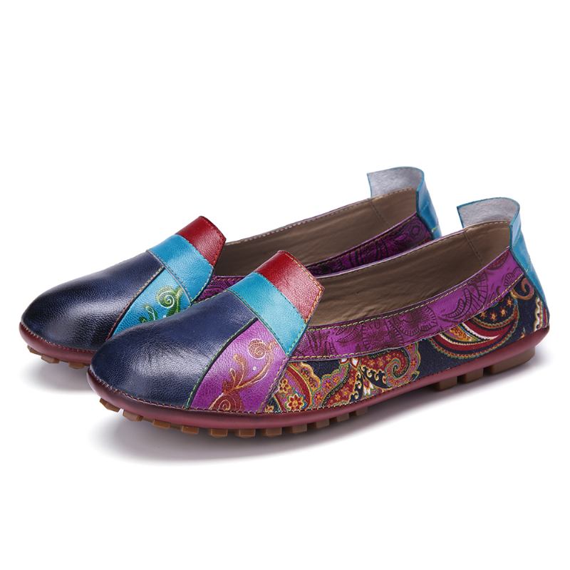 Bohemian Mykt Skinn Blomstrete Skjøting Uformell Slip On Loafers Flate Sko