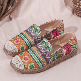 Bohemian Pattern Hollow Out Mesh Klut Bærbar Slip On Fritids Espadrille Flate Sko