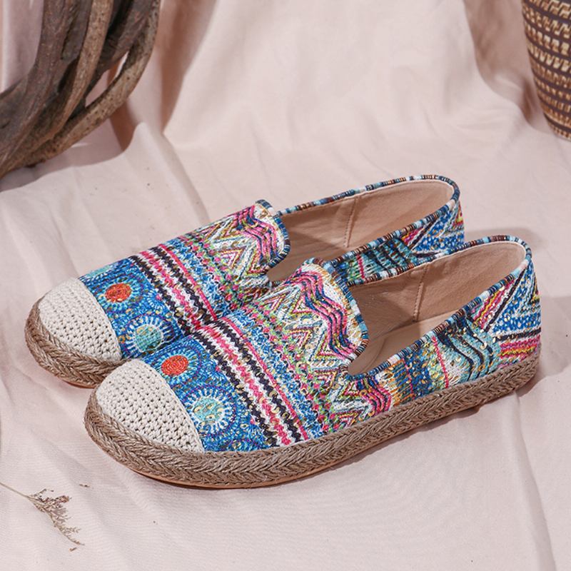 Bohemian Pattern Hollow Out Mesh Klut Bærbar Slip On Fritids Espadrille Flate Sko