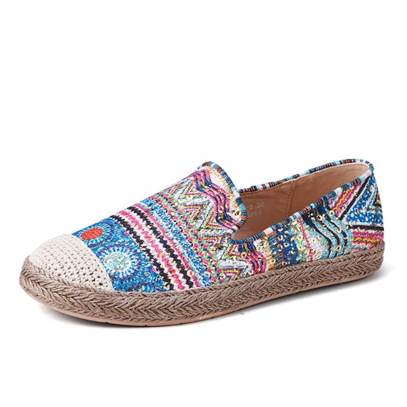 Bohemian Pattern Hollow Out Mesh Klut Bærbar Slip On Fritids Espadrille Flate Sko