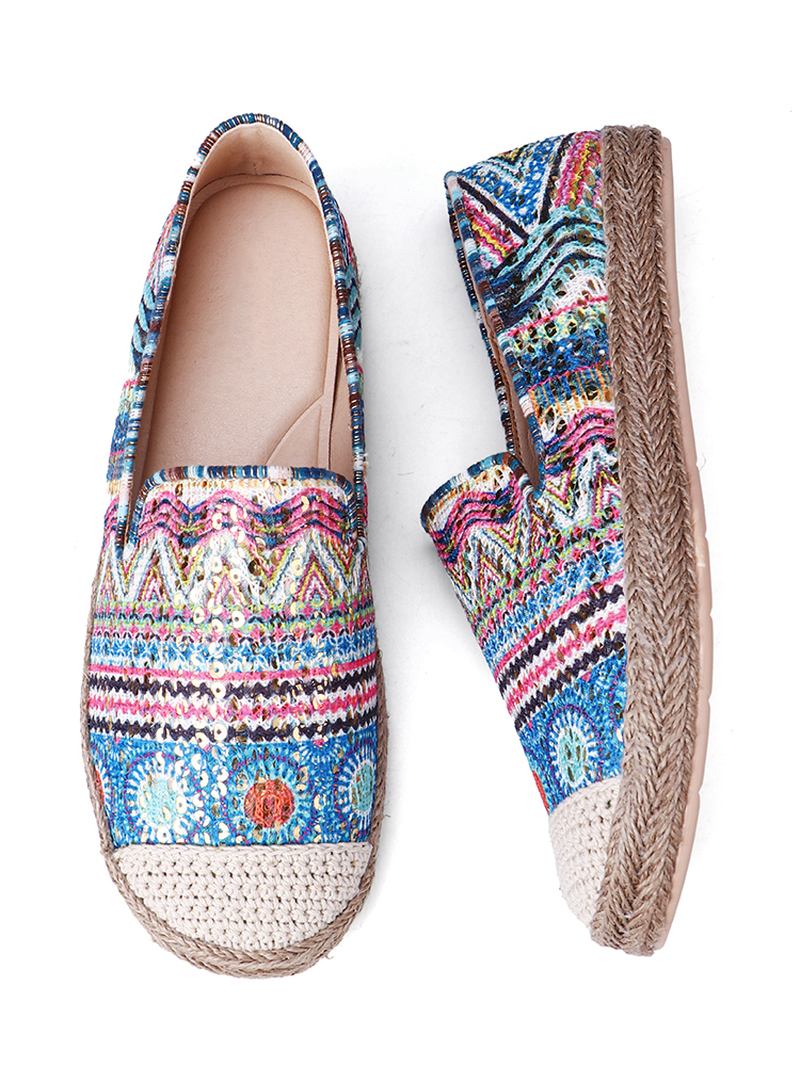 Bohemian Pattern Hollow Out Mesh Klut Bærbar Slip On Fritids Espadrille Flate Sko