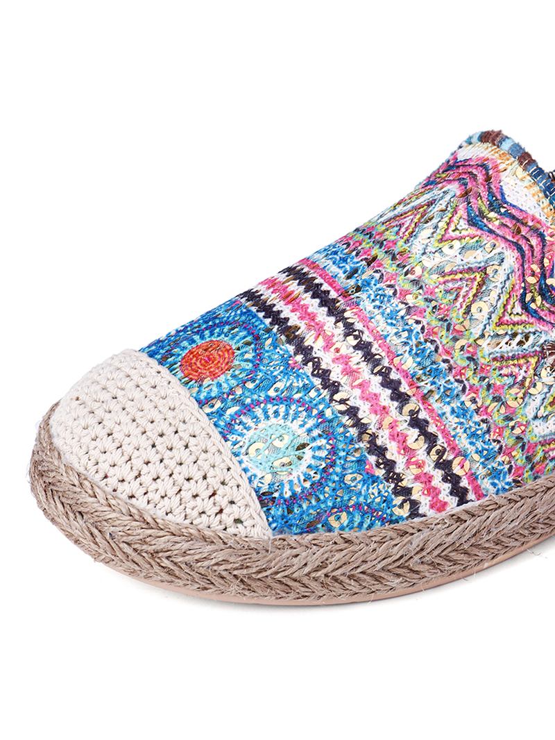 Bohemian Pattern Hollow Out Mesh Klut Bærbar Slip On Fritids Espadrille Flate Sko