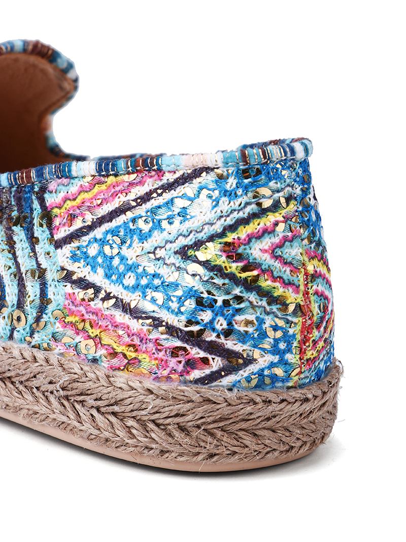 Bohemian Pattern Hollow Out Mesh Klut Bærbar Slip On Fritids Espadrille Flate Sko