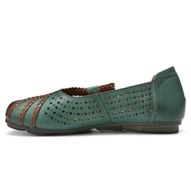 Burnished Cutout Flettet Rund Tå Slip-on Myke Flate Skinnsko