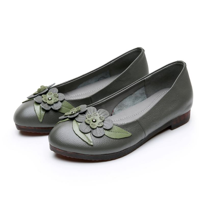 Dame Blomster Decor Sole Soft Leather Loafers