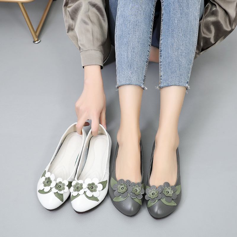 Dame Blomster Decor Sole Soft Leather Loafers