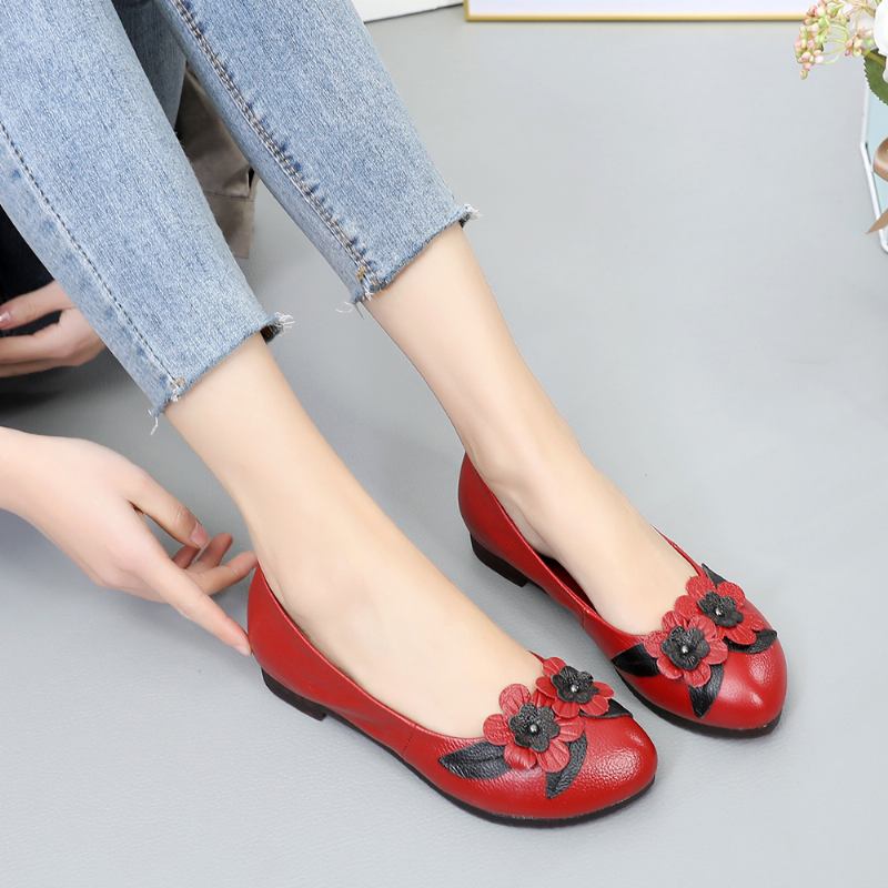 Dame Blomster Decor Sole Soft Leather Loafers