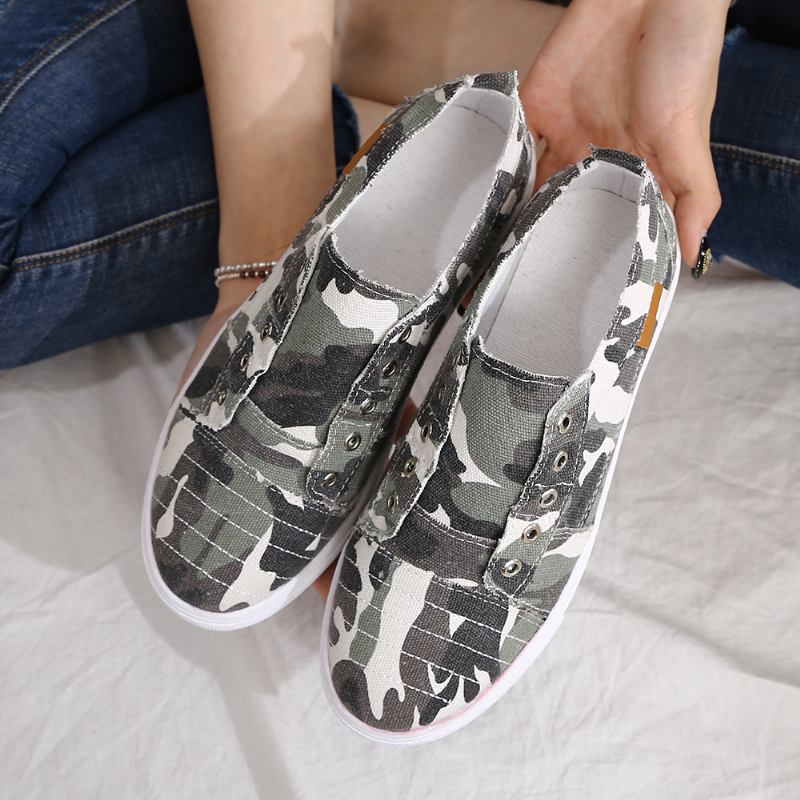 Dame Camouflage Canvas Wide Fit Bærbare Fritids Flats