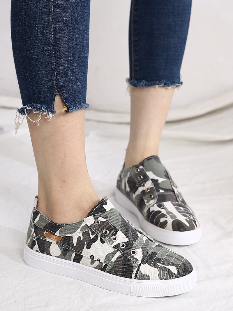 Dame Camouflage Canvas Wide Fit Bærbare Fritids Flats