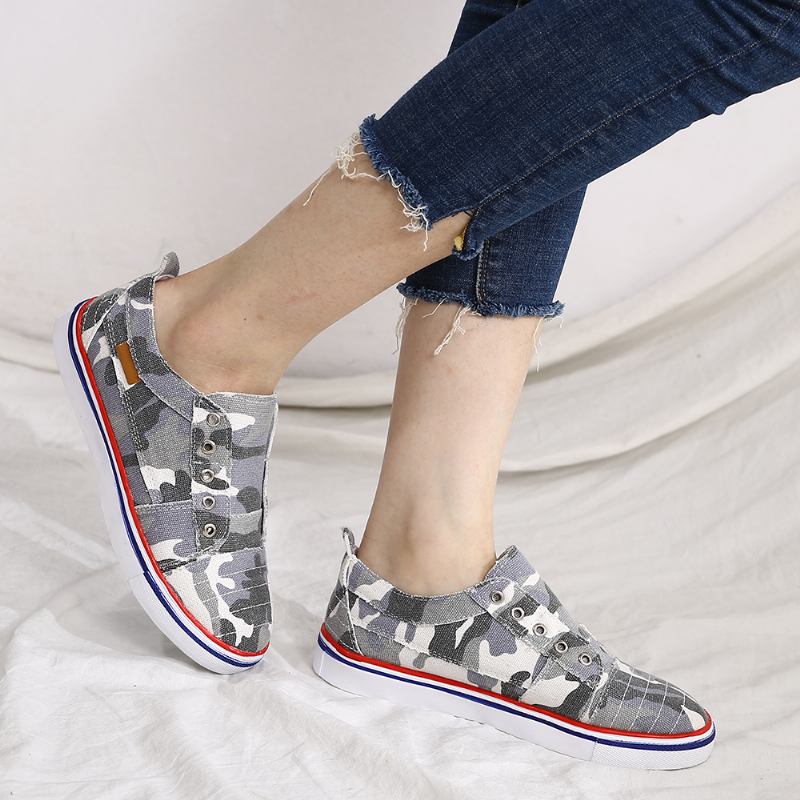 Dame Camouflage Canvas Wide Fit Bærbare Fritids Flats