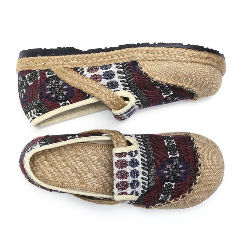 Dame Lin Halm Mønster Fritids Slip On Espadrille Flat Loafers